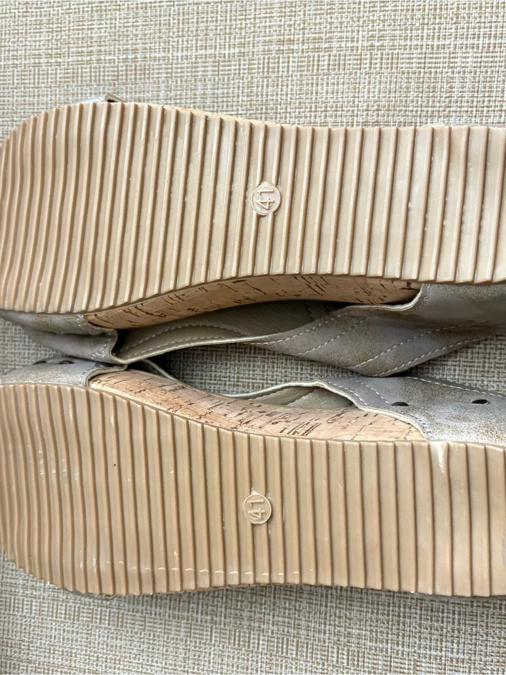 Comfort Cork Wedge Slide Sandals in Light Taupe